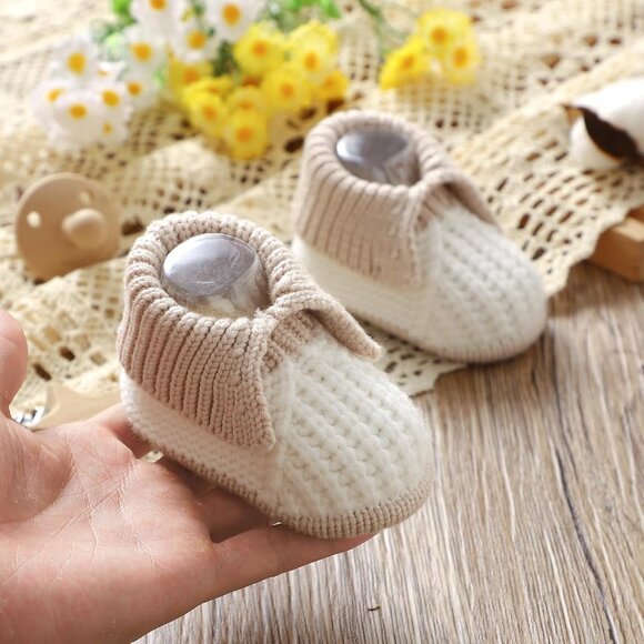 Newborn Infant Boys Girls White Knit Crochet Soft Cozy Warm Sock Shoes Boots - Picture 6 of 6